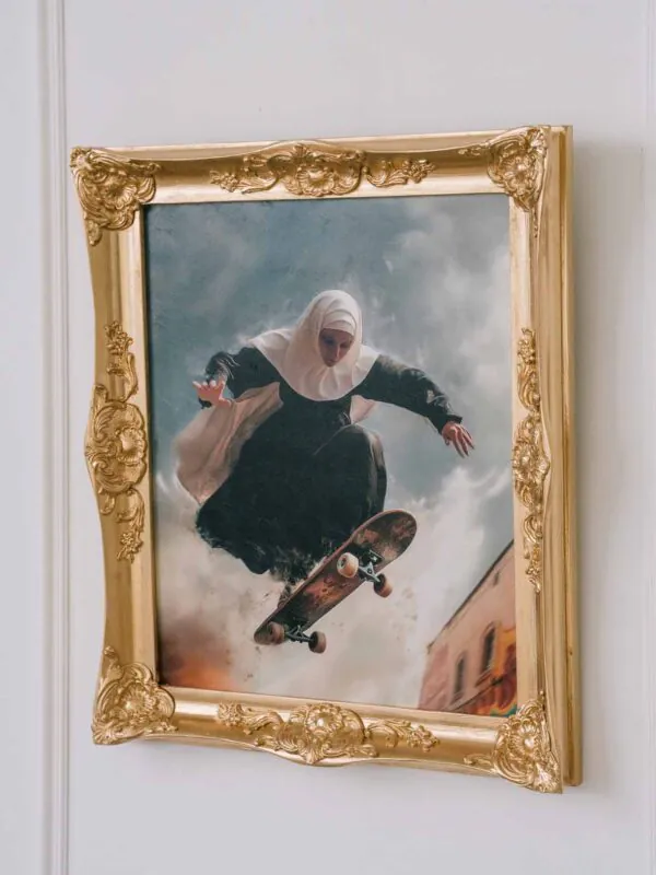 Skateboard canvas in an ornate gold frame